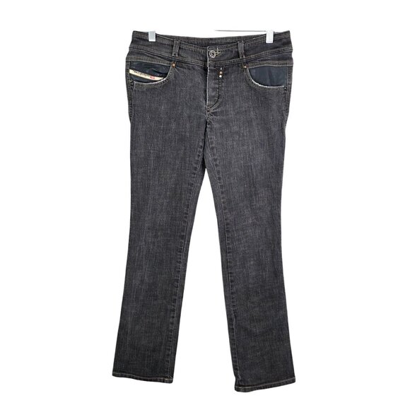 Womens Y2K Diesel Black Denim Jeans Rokket Boot Cut Button Fly Mid Rise 29x32 - Picture 1 of 13